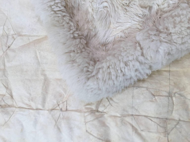 Vintage Shaggy Sheepskin Bed Throw or Rug | New Zealand Natural Ivory White 1970