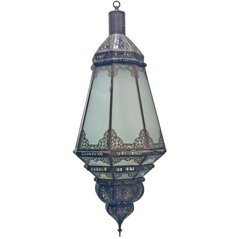 Moroccan Vintage Metal and Frosted Glass Light Fixture