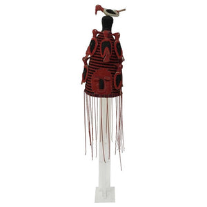 Yoruba Nigeria African Red Royal Beaded Headdress Crown on Lucite Stand
