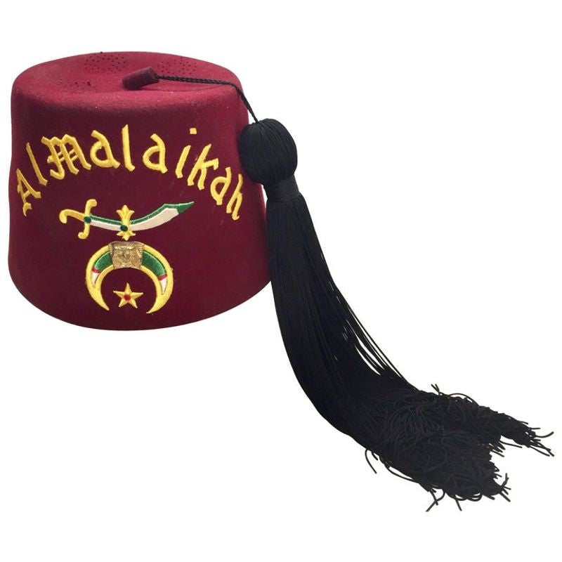 AL Malaikah Vintage Iconic Masonic Shriner Burgundy Wool Fez Hat