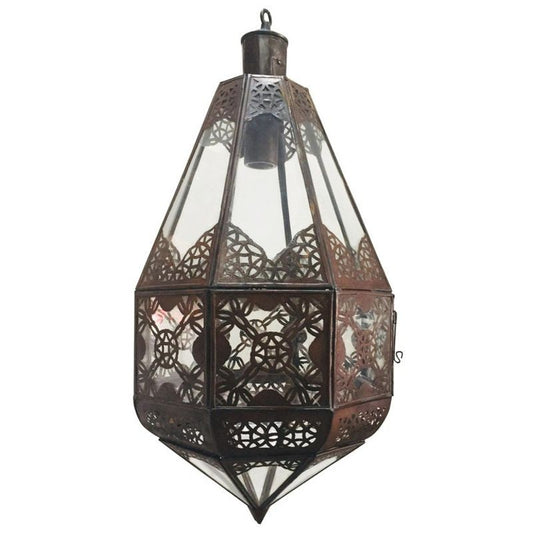 Handcrafted Moroccan Lantern, Clear Glass & Metal, Moorish Design