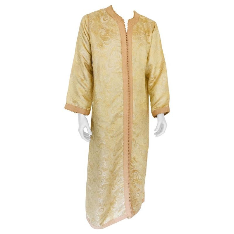 Moroccan Kaftan Gold and Silver Brocade 1970s Maxi Dress Caftan