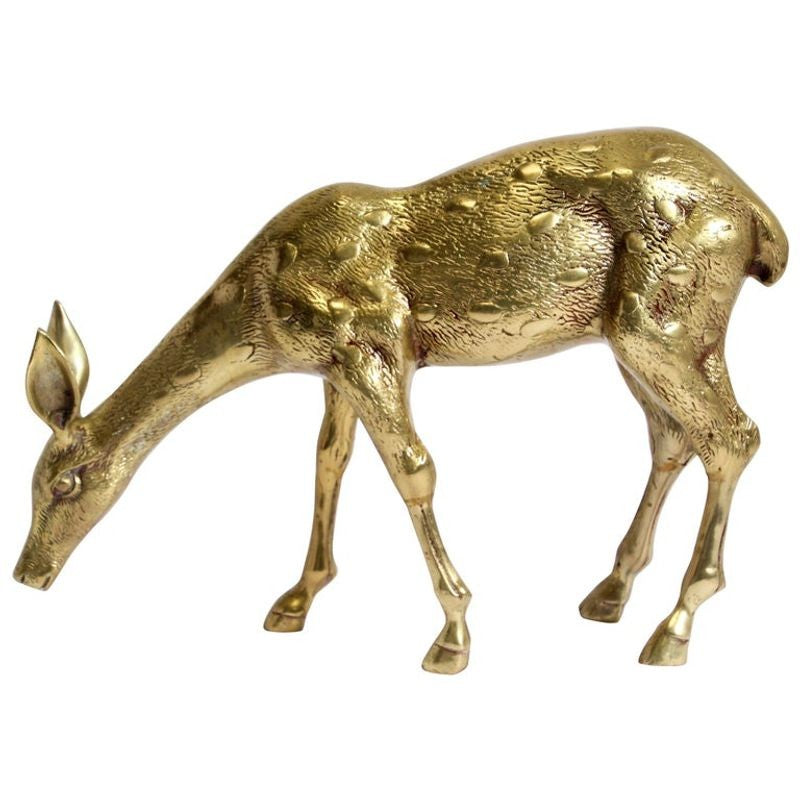 Hollywood Regency Cast Brass Standing Doe Sculpture, 1960s