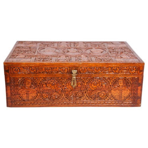 Large Early 19th Century Antique Hand Carved Wooden Mughal Decorative Box