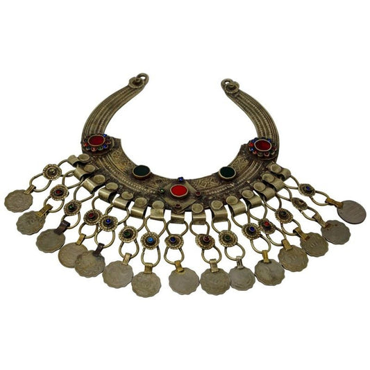 Moroccan Tribal Choker in German Silver, Colorful Glass Beads, 1950s