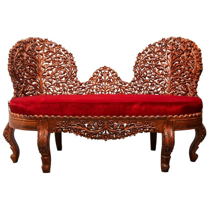 Anglo-Raj Settee with Open Back Hand Carved Tree of Life Back
