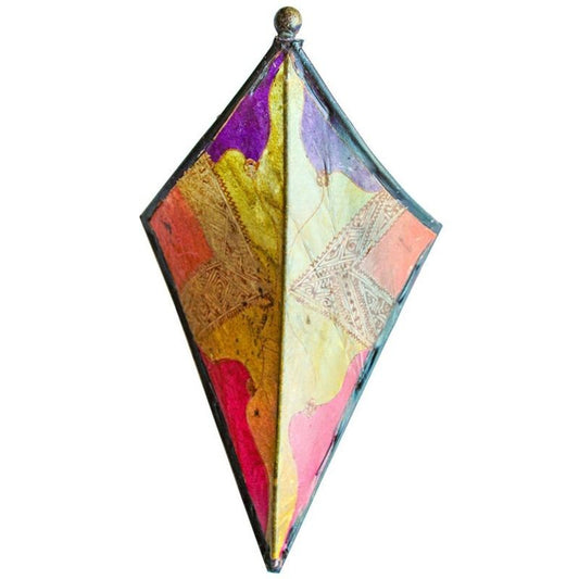 Vintage Moroccan Berber Hand-Painted Hide & Iron Wall Sconce Shade, Tribal Art