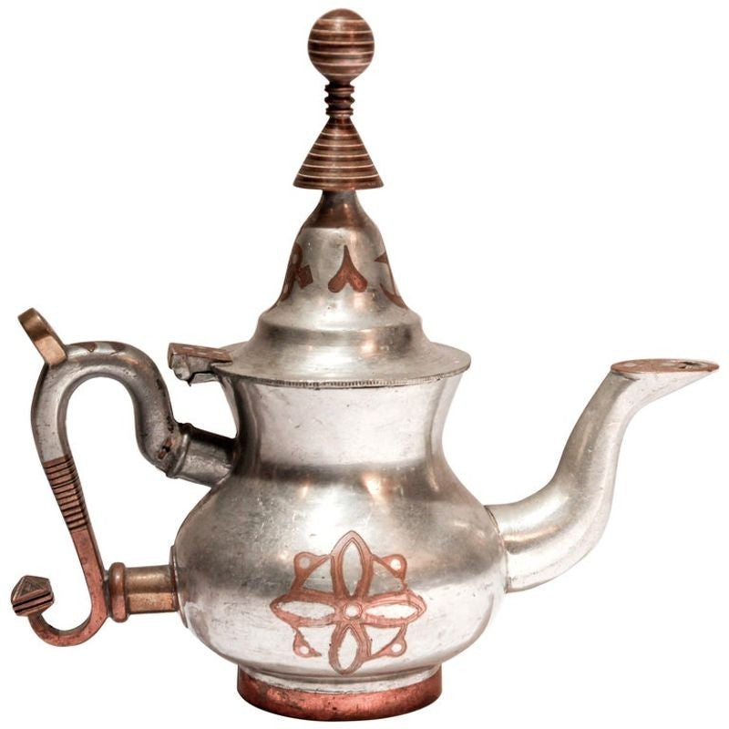 Handcrafted Tuareg Tea Pot, Pewter with Brass & Copper, 1950s