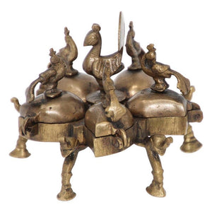 Antique Hindu Brass Box with Peacocks and Elephants