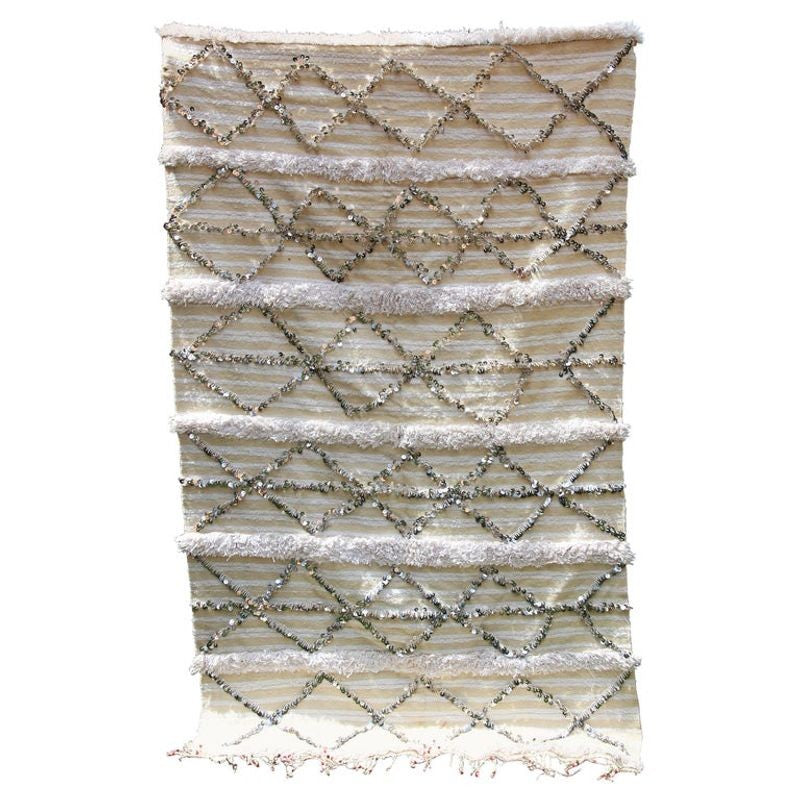 Vintage Moroccan Handcrafted Wedding Blanket Throw with Sequins