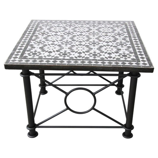 Moroccan Fez Mosaic Tile Coffee Table in Black and White