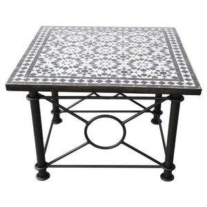 Moroccan Fez Mosaic Tile Coffee Table in Black and White