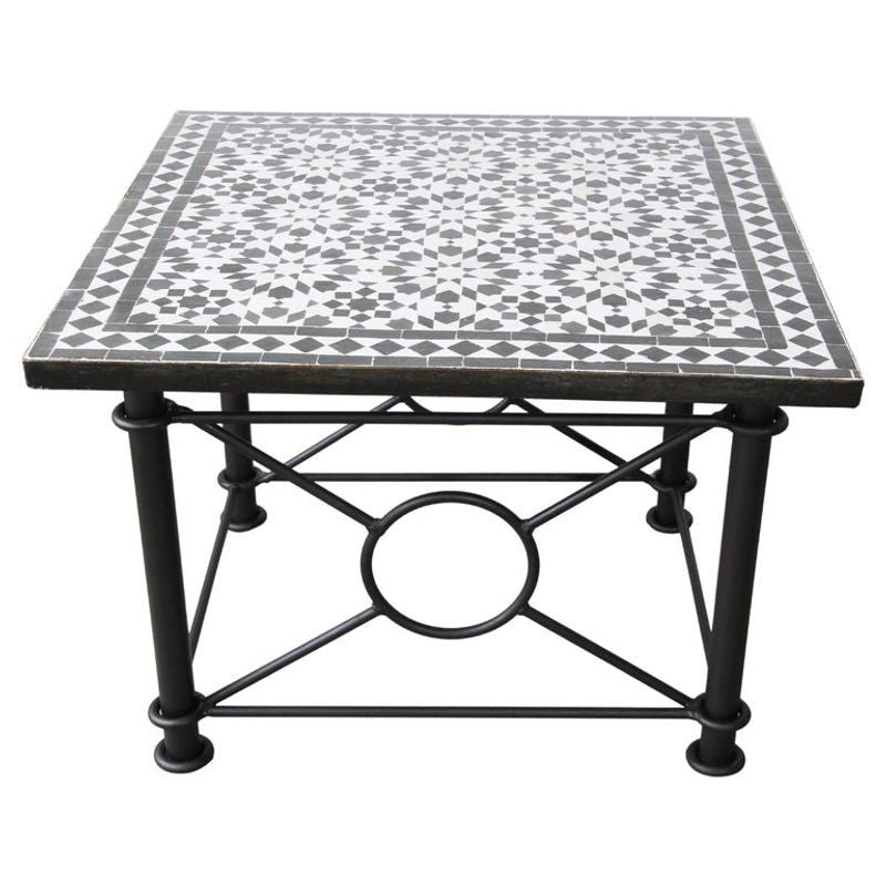 Moroccan Fez Mosaic Tile Coffee Table in Black and White