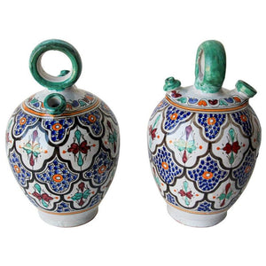 Moorish Ceramic Glazed Water Jug Handcrafted in Fez Morocco