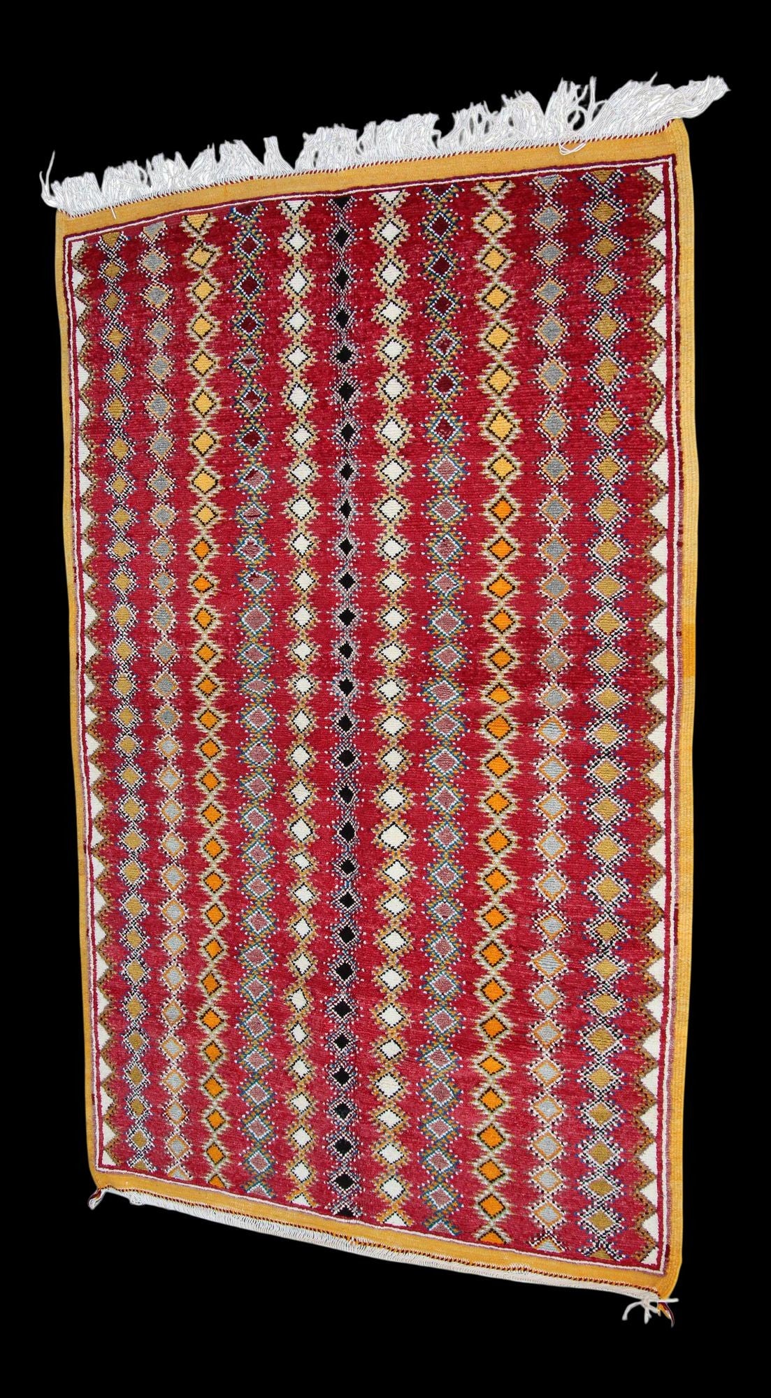 1980s Vintage Moroccan Boujad Hand-Woven Tribal Rug