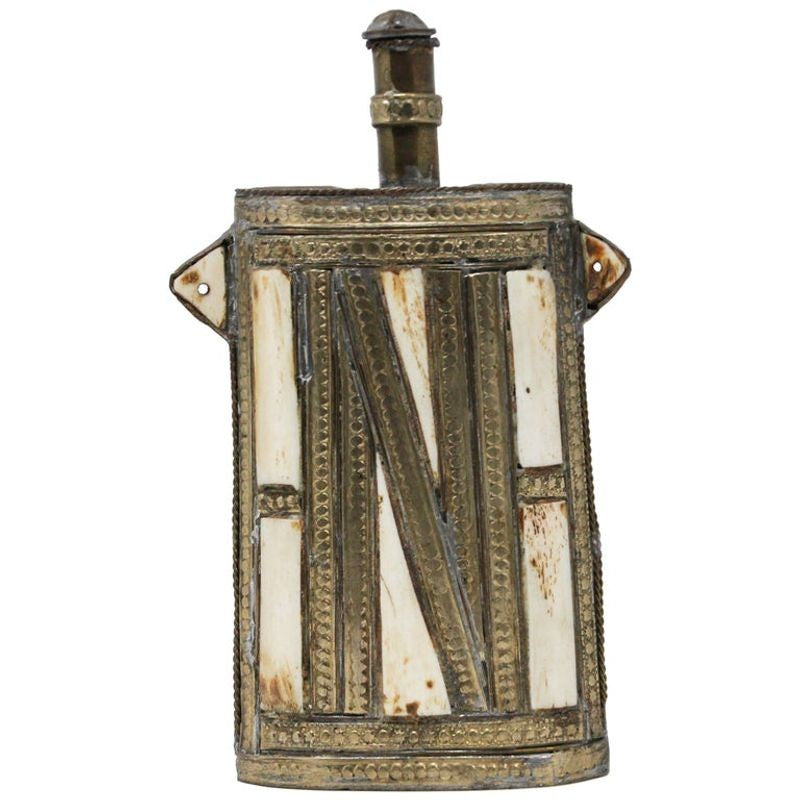Moroccan Berber Tuareg Metal Tribal Flask Overlay