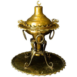 Antique Large Arabian Polished Brass Incense Burner Islamic Moorish Style 19th c