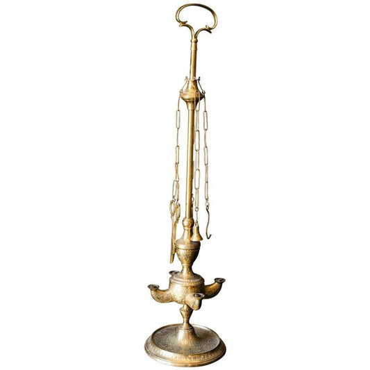 19th Century Anglo-Indian Victorian Brass Four-Wick Hanging Oil Lamp
