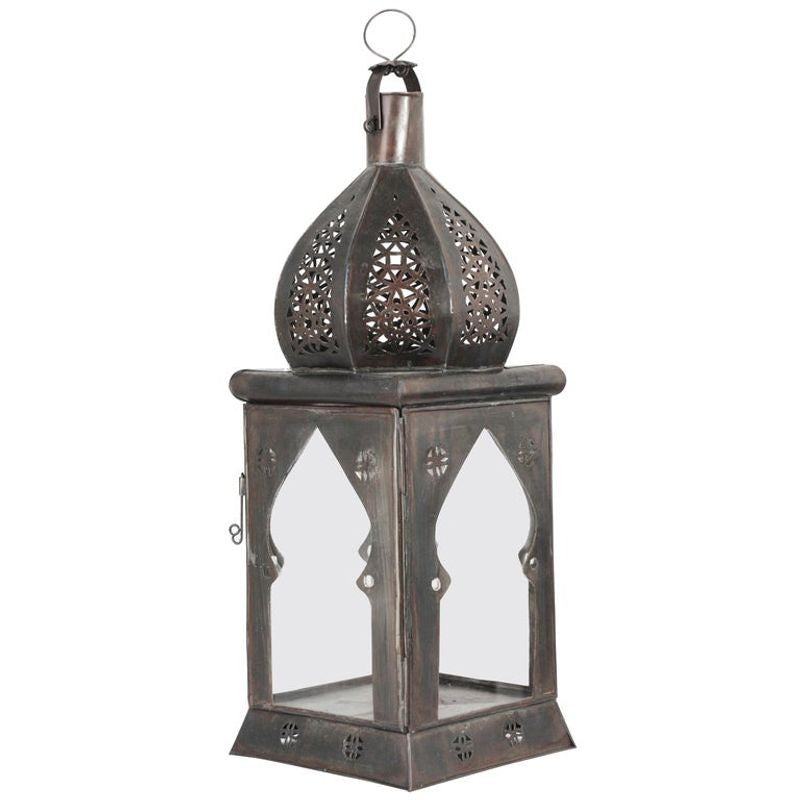 Moroccan Moorish Square Tole and Clear Glass Candle Lantern