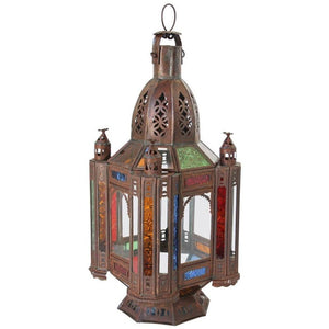 Moroccan Moorish Tole and Glass Candle Lantern