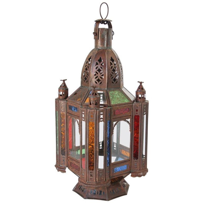 Moroccan Moorish Tole and Glass Candle Lantern