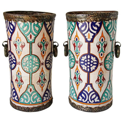 Handcrafted Moorish Ceramic Urns with Metal Handles, 20th Century
