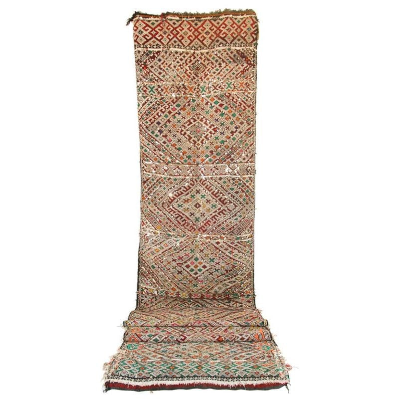 1950s Authentic Moroccan African Tuareg Wedding Runner Rug 15.5 ft long