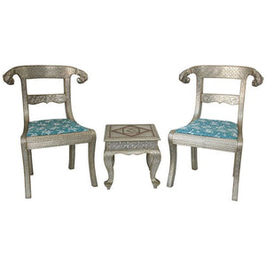 Anglo-Indian Silvered Wrapped Clad Side Chairs and Table