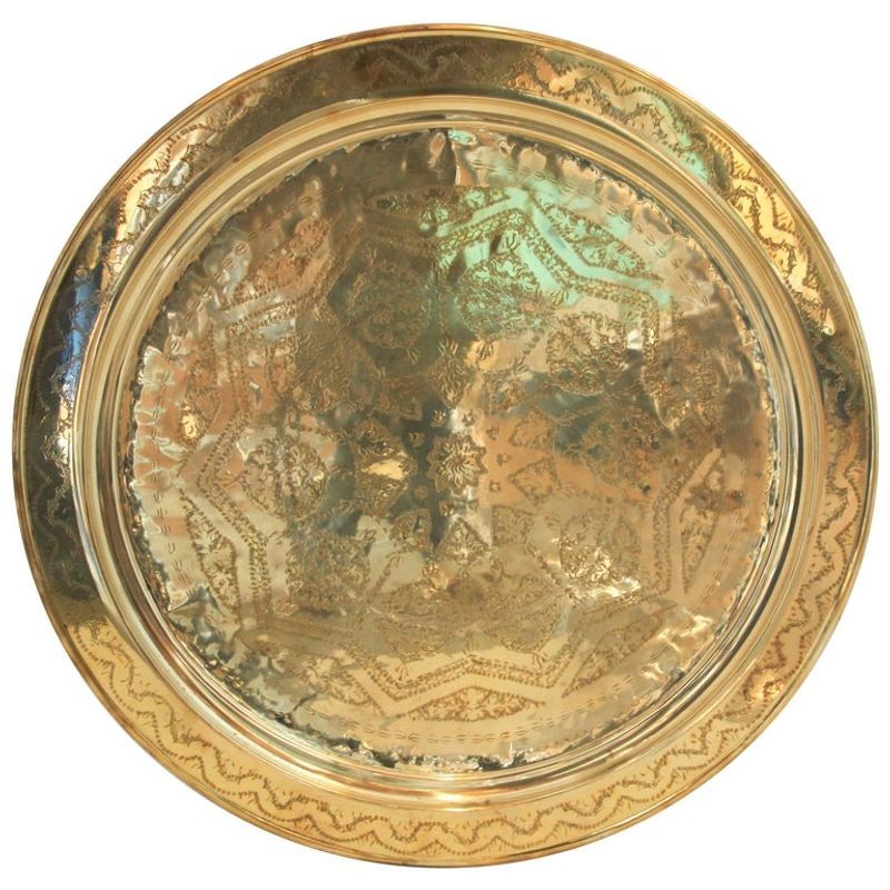 Monumental Moroccan Brass Tray Platter