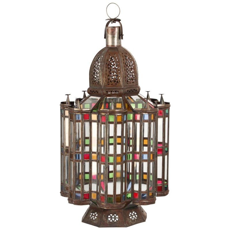 Moorish Glass Lantern, Handcrafted Metal & Glass, Morocco