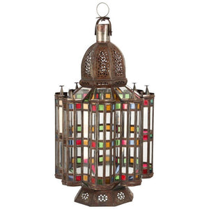 Moorish Glass Lantern, Handcrafted Metal & Glass, Morocco