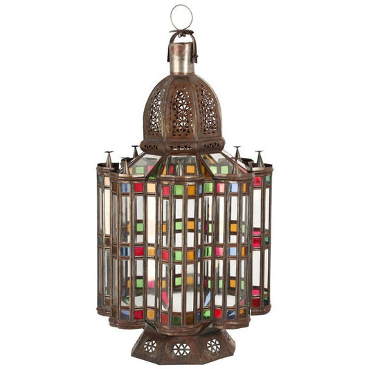 Moorish Glass Lantern, Handcrafted Metal & Glass, Morocco
