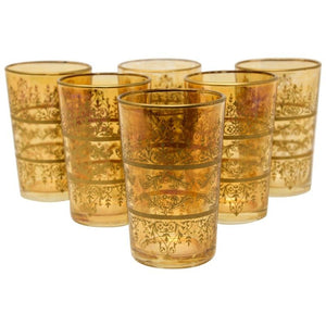 Set of Six Moorish Glasses with Amber and Gold Design