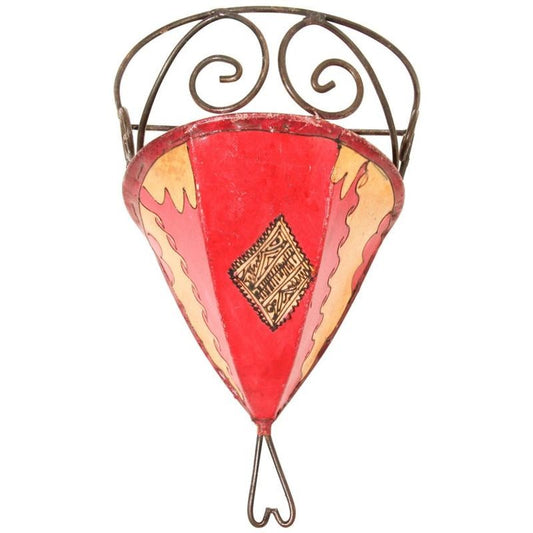Vintage Moroccan Berber Painted-Hide Wall Sconce Shade, Iron Frame, 1980s