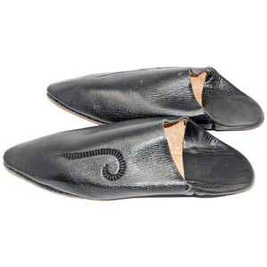 Moroccan Hand Tooled Black Leather Slippers Pointed Shoes