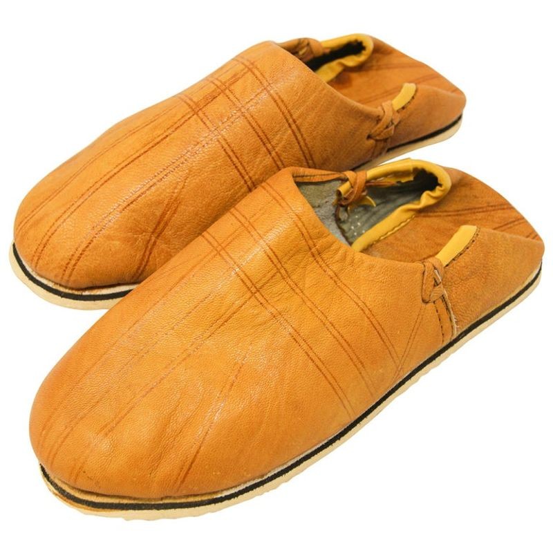 Moroccan Hand Tooled Yellow Leather Slippers Ethnic Shoes