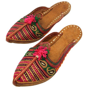 Handcrafted Moorish Leather Ethnic Turkish Gold Embroidered Shoes