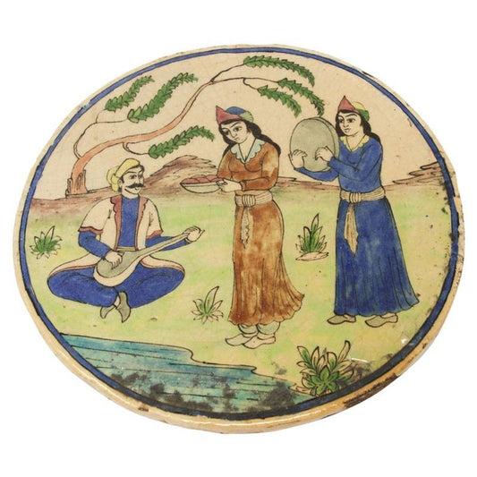 Antique 19th Century Qajar Circular Decorative Persian Tile