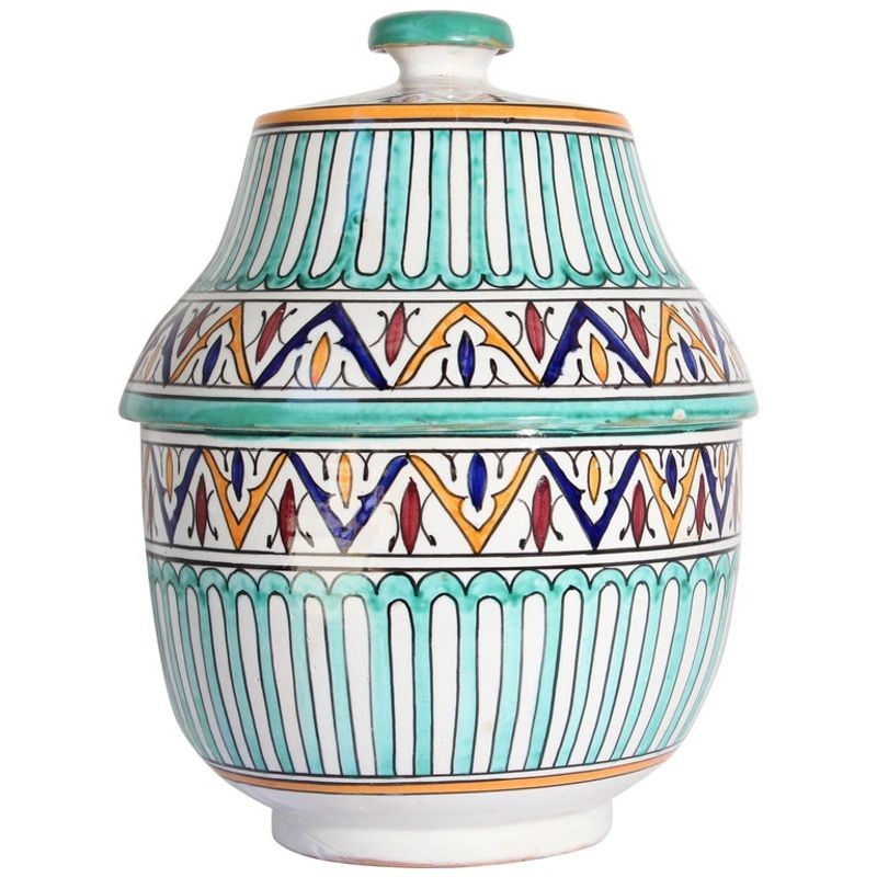Handcrafted Ceramic Glazed Covered Jar in Fez Morocco