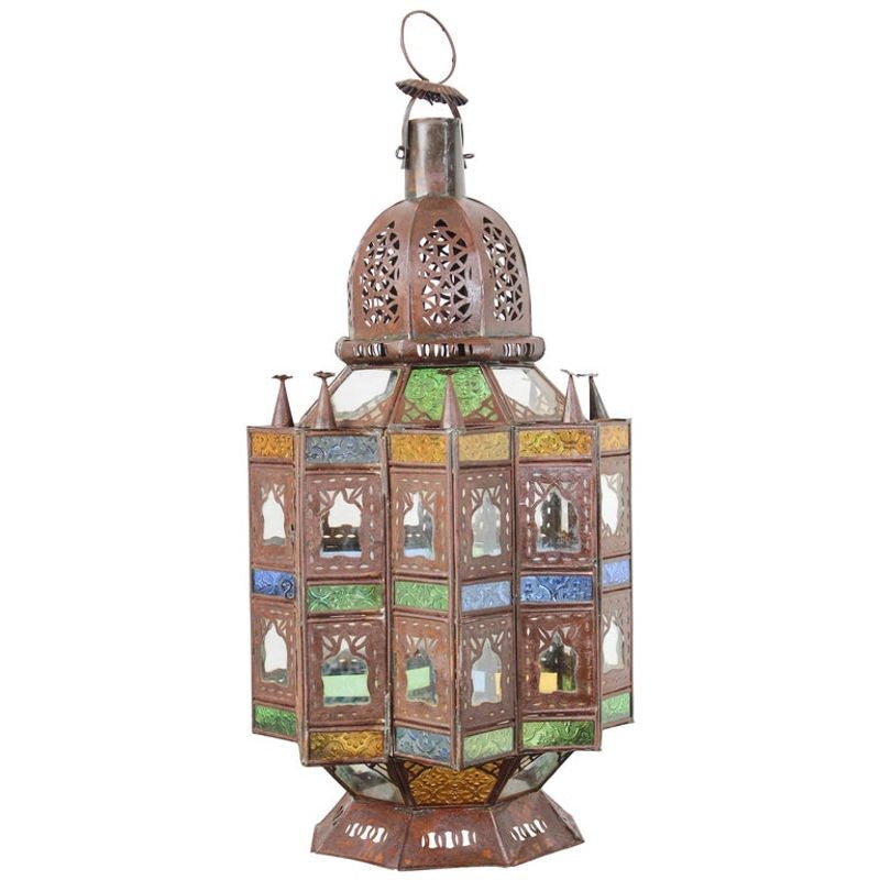 Moroccan Moorish Multi-Color Glass Lantern in Star Shape