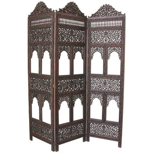 19th Century Anglo-Indian Mughal Carved Hardwood Three-Panel Screen, circa 1880