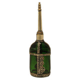 Moorish Green Glass Perfume Bottle Sprinkler with Embossed Metal Overlay