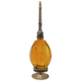 Moroccan Amber Footed Glass Perfume Bottle Sprinkler with Embossed Metal Overlay