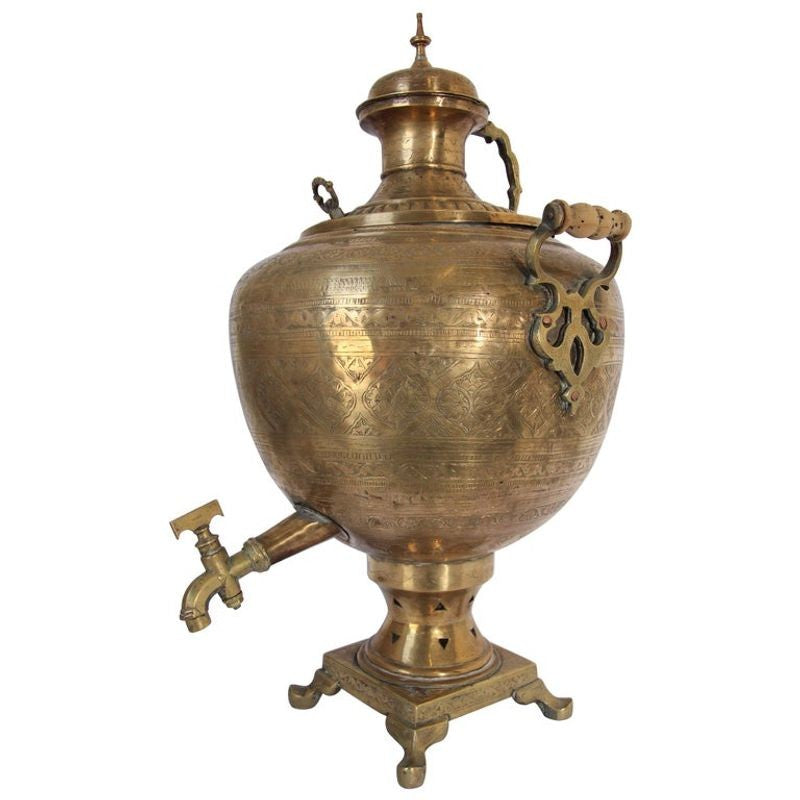 19th Century Handcrafted Mughal Brass Samovar in Moorish Style