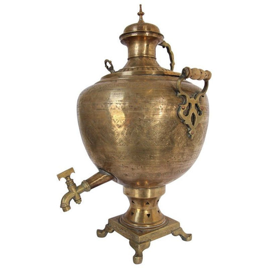19th Century Handcrafted Mughal Brass Samovar in Moorish Style