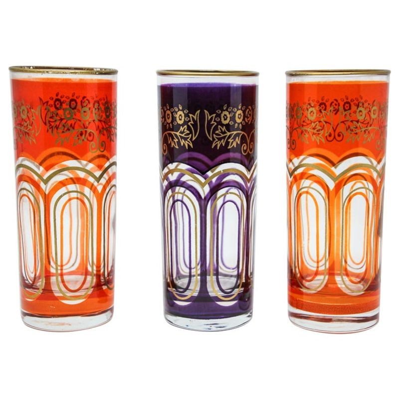 Set of Three Glass Candleholder Vases with Moorish Alhambra Design