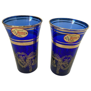 Italian Moorish Royal Blue and Gold Crystal Drinking Glasses
