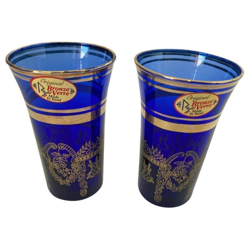 Italian Moorish Royal Blue and Gold Crystal Drinking Glasses