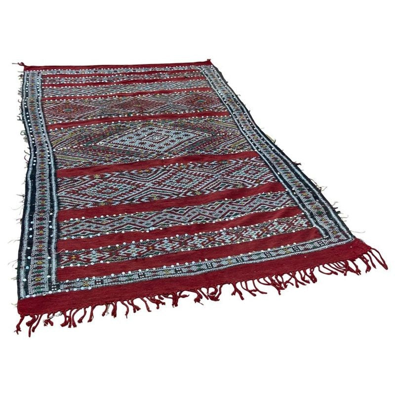 1960s Authentic Moroccan Ethnic Rug with Sequins North Africa, Handira
