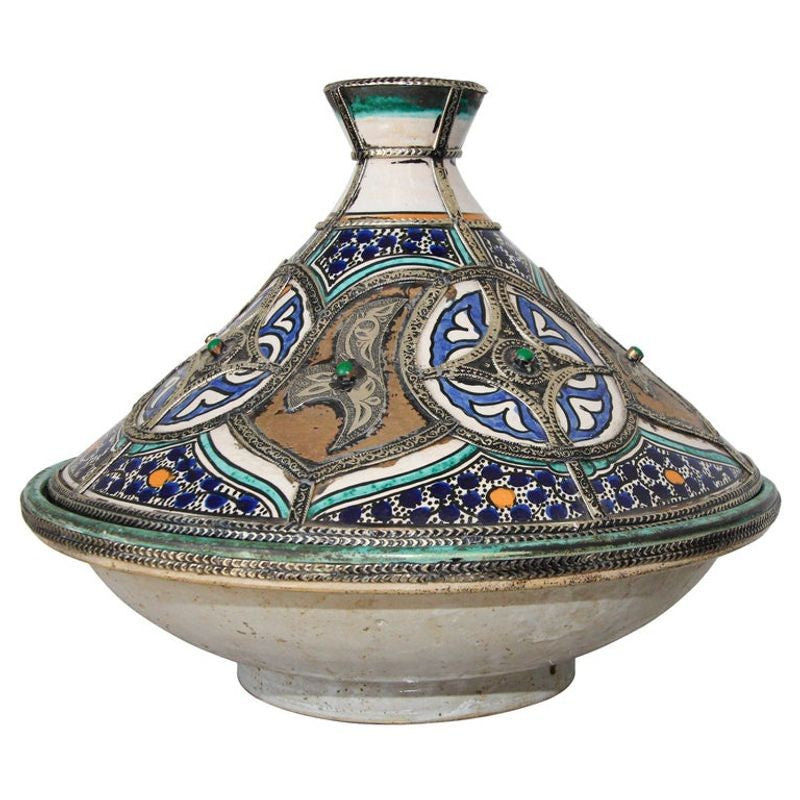 Moroccan Ceramic Bowl with Lid Tajine from Fez Polychrome